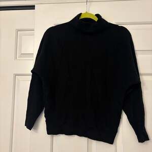 MAGASCHONI Black Ribbed Knit Mock Neck Batwing Sleeve Sweater